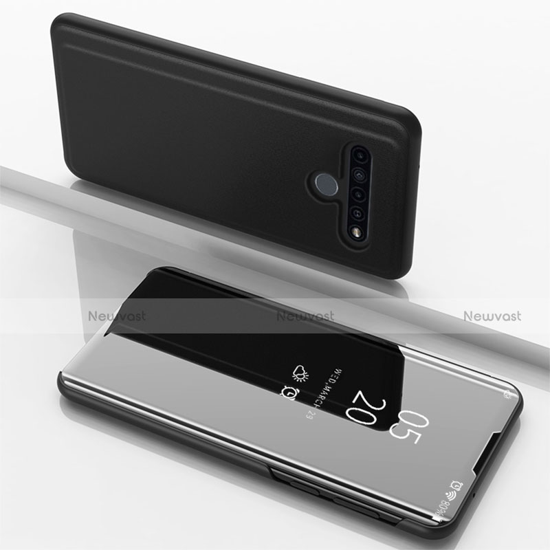 Leather Case Stands Flip Mirror Cover Holder for LG K61 Black