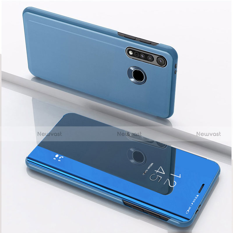 Leather Case Stands Flip Mirror Cover Holder for Motorola Moto G8 Plus Blue