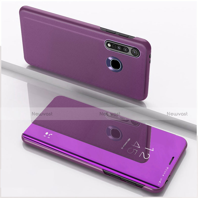 Leather Case Stands Flip Mirror Cover Holder for Motorola Moto G8 Plus Purple