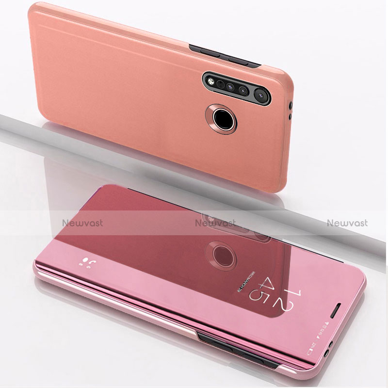 Leather Case Stands Flip Mirror Cover Holder for Motorola Moto G8 Plus Rose Gold