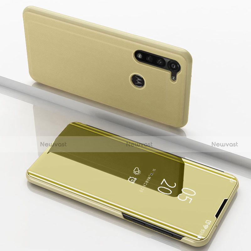 Leather Case Stands Flip Mirror Cover Holder for Motorola Moto G8 Power Gold
