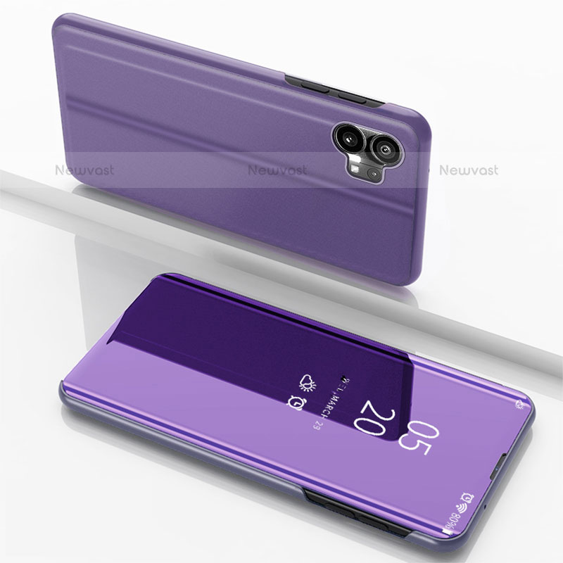 Leather Case Stands Flip Mirror Cover Holder for Nothing Phone 1 Clove Purple