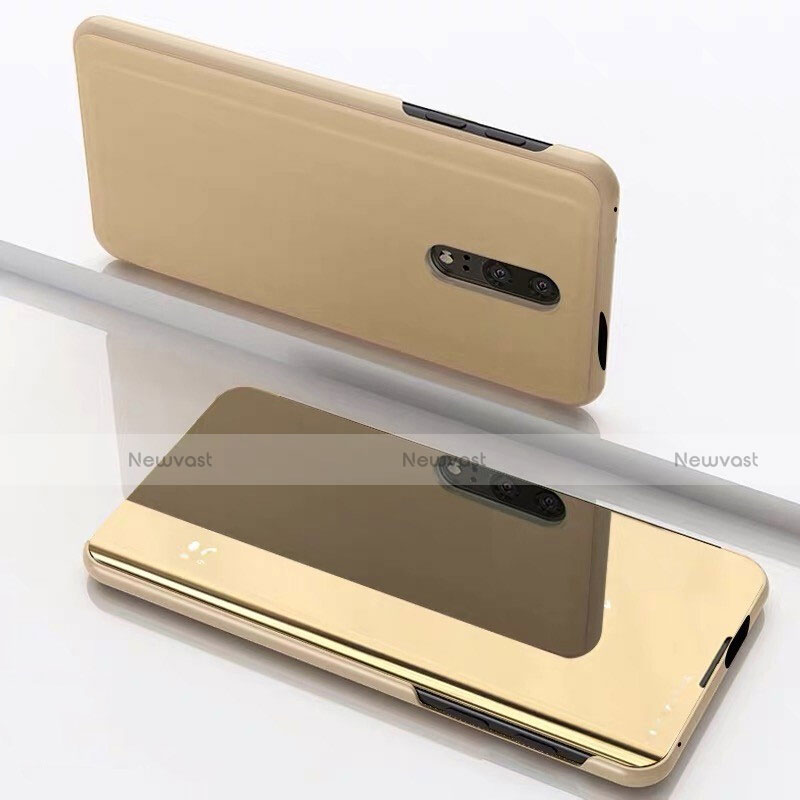 Leather Case Stands Flip Mirror Cover Holder for OnePlus 7 Gold