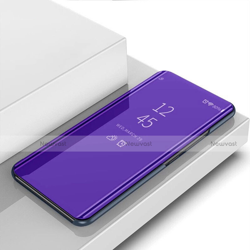 Leather Case Stands Flip Mirror Cover Holder for OnePlus 7T Purple