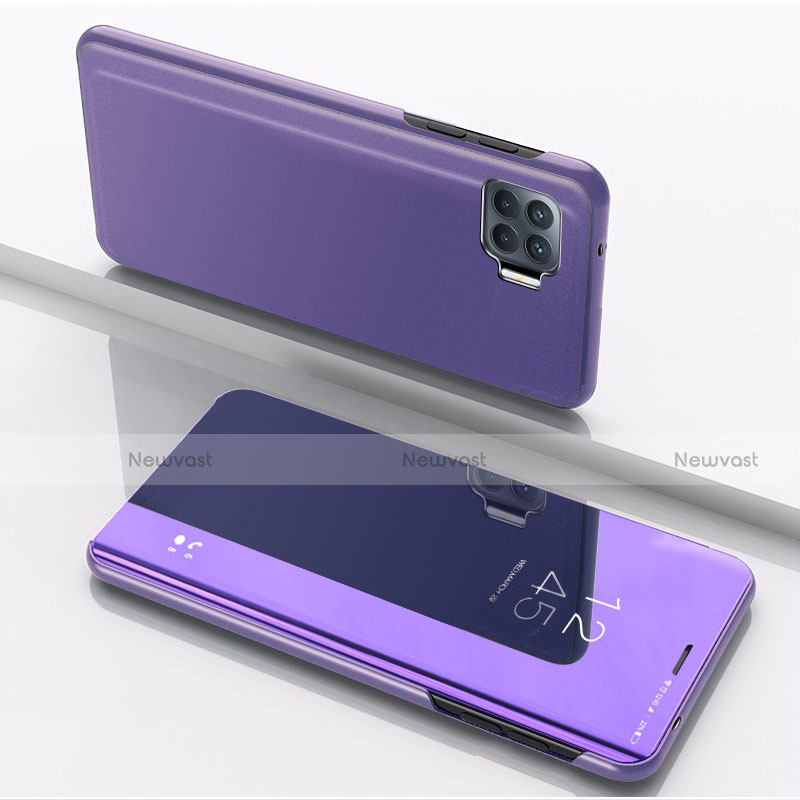Leather Case Stands Flip Mirror Cover Holder for Oppo A93 Purple