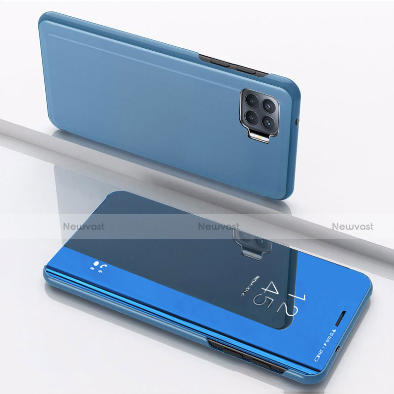 Leather Case Stands Flip Mirror Cover Holder for Oppo F17 Pro Blue