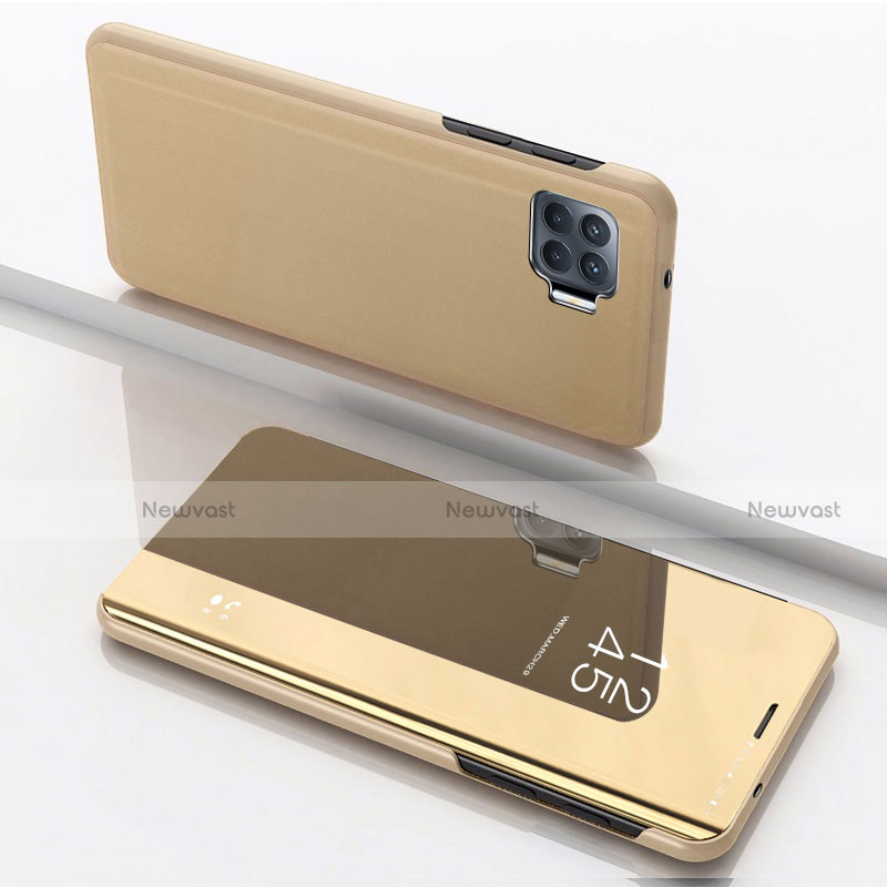 Leather Case Stands Flip Mirror Cover Holder for Oppo Reno4 F Gold
