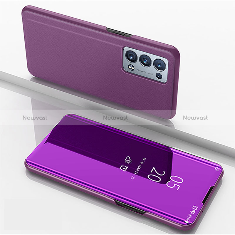 Leather Case Stands Flip Mirror Cover Holder for Oppo Reno6 Pro 5G Purple