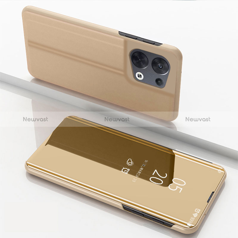 Leather Case Stands Flip Mirror Cover Holder for Oppo Reno8 5G Gold