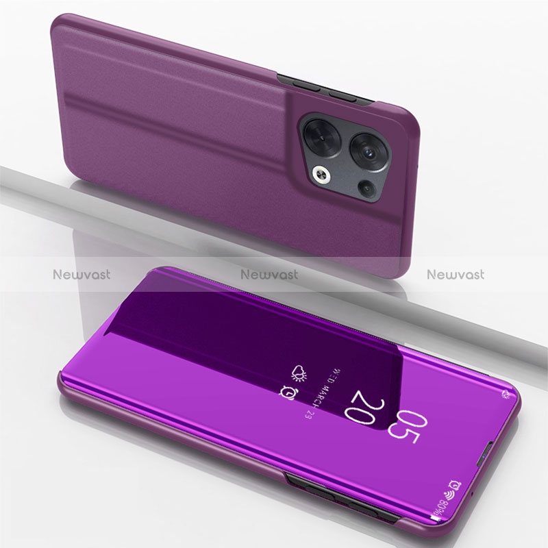 Leather Case Stands Flip Mirror Cover Holder for Oppo Reno8 5G Purple