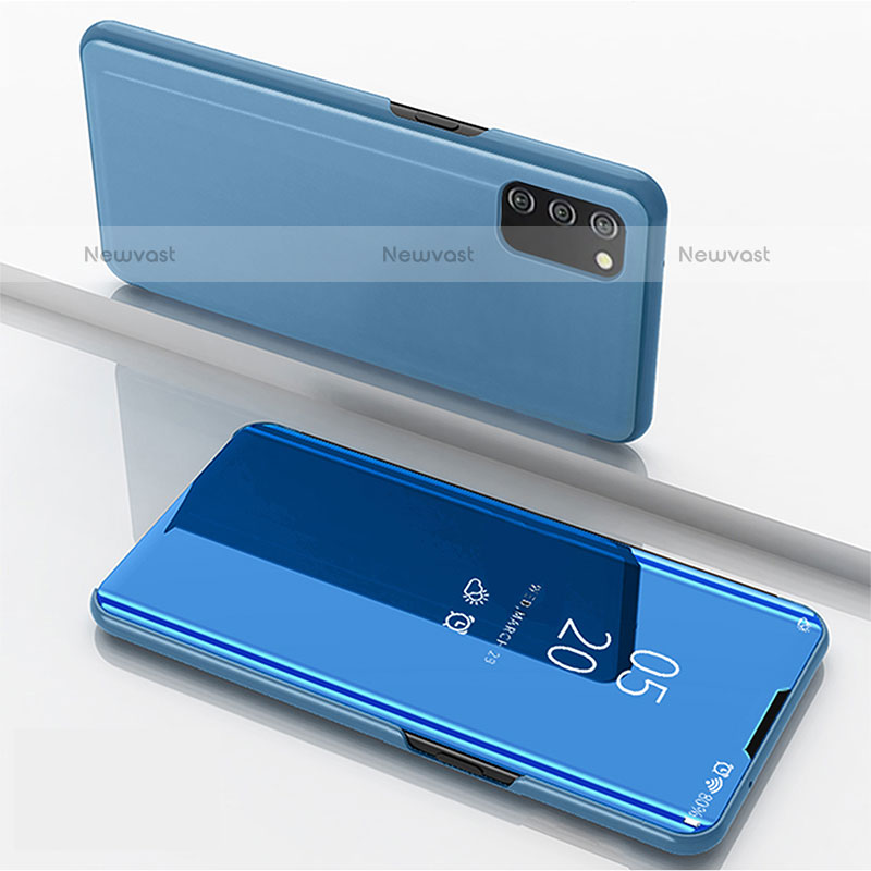 Leather Case Stands Flip Mirror Cover Holder for Samsung Galaxy A02s Blue