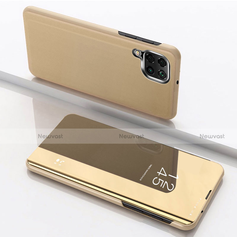 Leather Case Stands Flip Mirror Cover Holder for Samsung Galaxy A12 Gold
