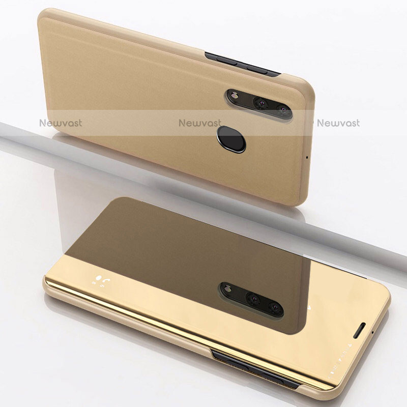 Leather Case Stands Flip Mirror Cover Holder for Samsung Galaxy A20 Gold