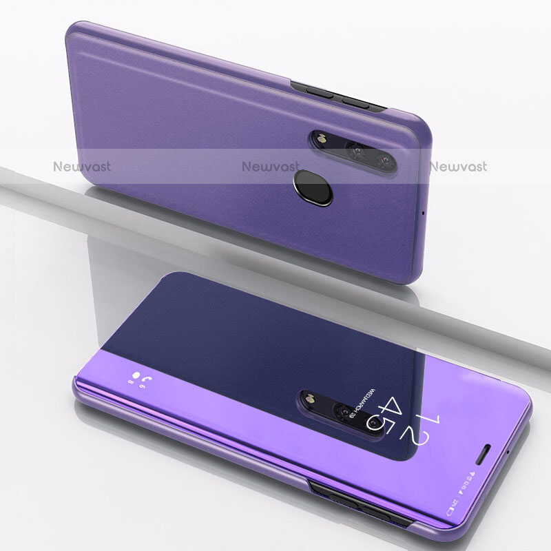 Leather Case Stands Flip Mirror Cover Holder for Samsung Galaxy A20 Purple