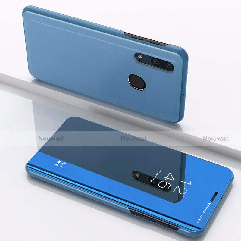 Leather Case Stands Flip Mirror Cover Holder for Samsung Galaxy A30 Blue