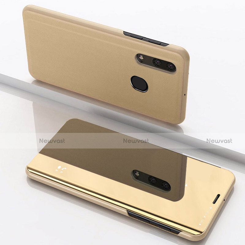 Leather Case Stands Flip Mirror Cover Holder for Samsung Galaxy A30 Gold