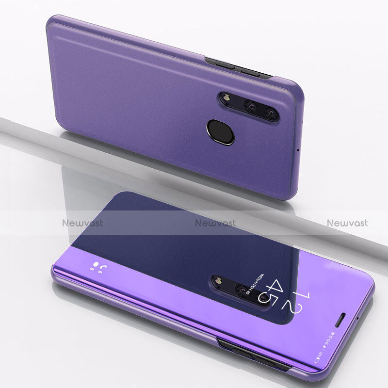 Leather Case Stands Flip Mirror Cover Holder for Samsung Galaxy A30 Purple