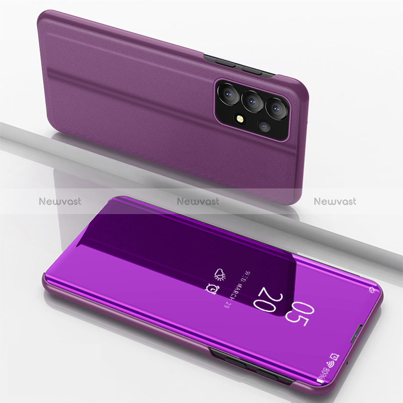 Leather Case Stands Flip Mirror Cover Holder for Samsung Galaxy A33 5G Purple