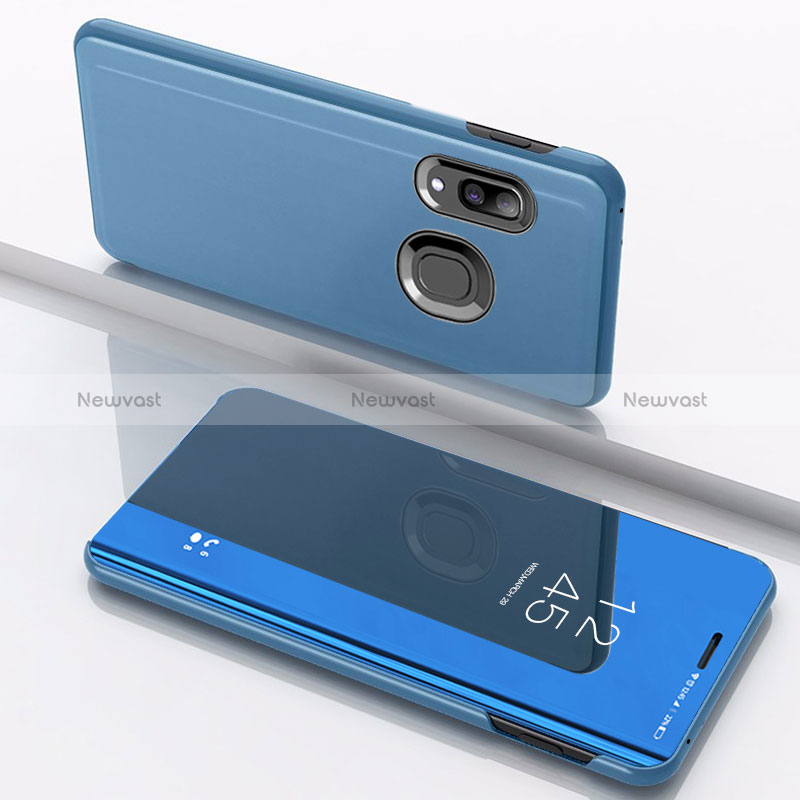 Leather Case Stands Flip Mirror Cover Holder for Samsung Galaxy M01s Blue