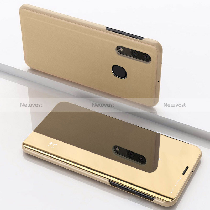 Leather Case Stands Flip Mirror Cover Holder for Samsung Galaxy M10S Gold