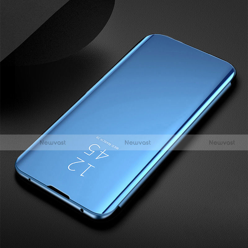 Leather Case Stands Flip Mirror Cover Holder for Samsung Galaxy M21 Blue