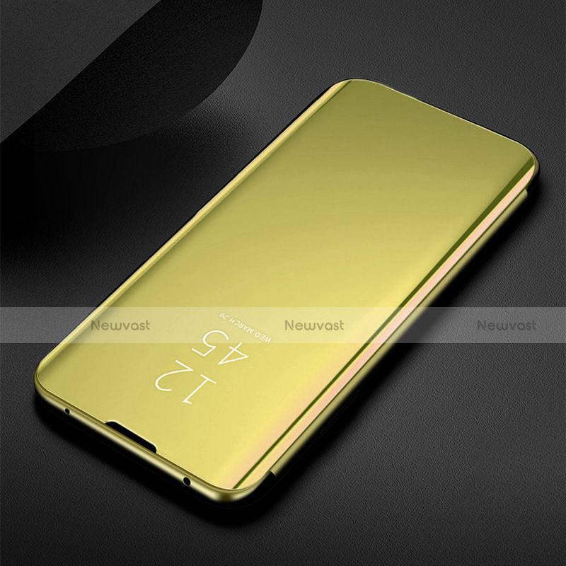 Leather Case Stands Flip Mirror Cover Holder for Samsung Galaxy M30s Gold