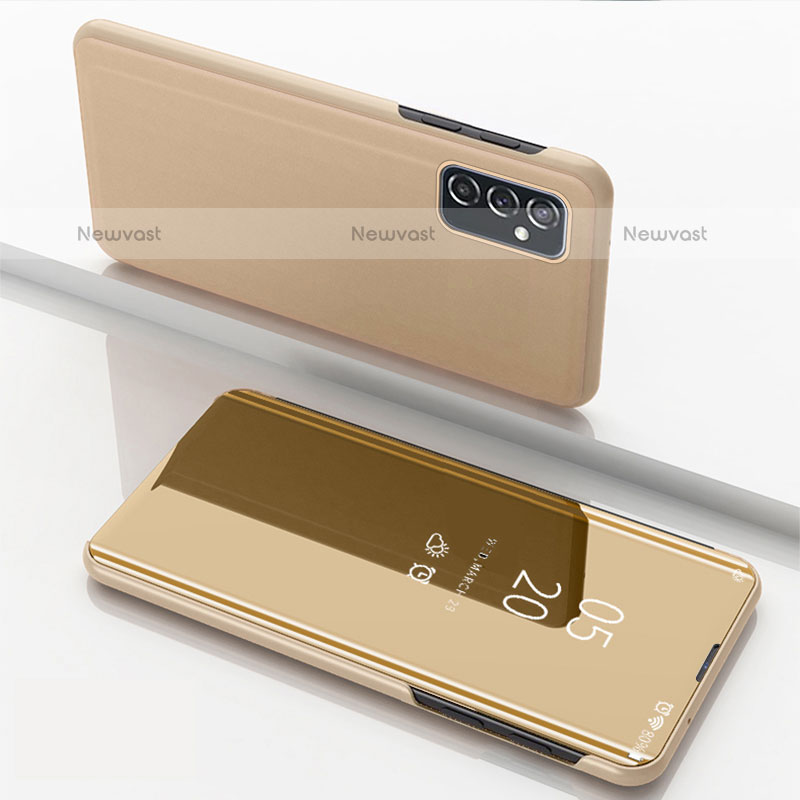 Leather Case Stands Flip Mirror Cover Holder for Samsung Galaxy M52 5G Gold
