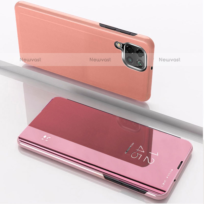 Leather Case Stands Flip Mirror Cover Holder for Samsung Galaxy M53 5G Rose Gold