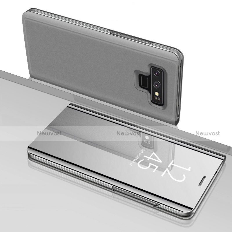 Leather Case Stands Flip Mirror Cover Holder for Samsung Galaxy Note 9 Silver