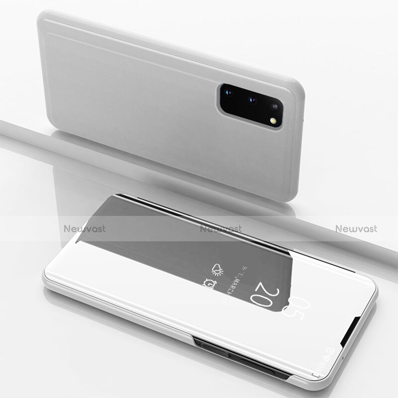 Leather Case Stands Flip Mirror Cover Holder for Samsung Galaxy S20 Silver