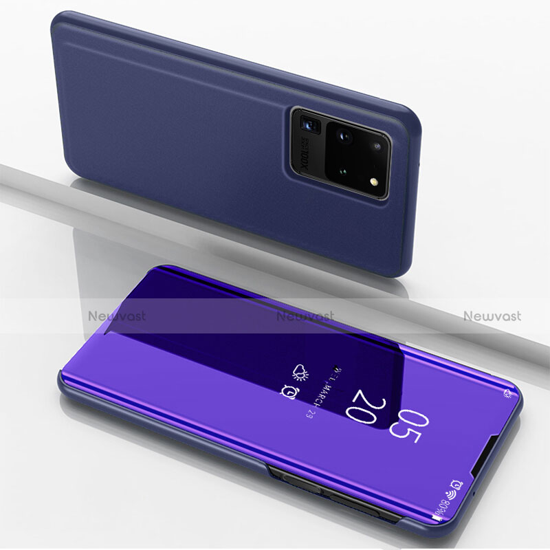 Leather Case Stands Flip Mirror Cover Holder for Samsung Galaxy S20 Ultra 5G Purple