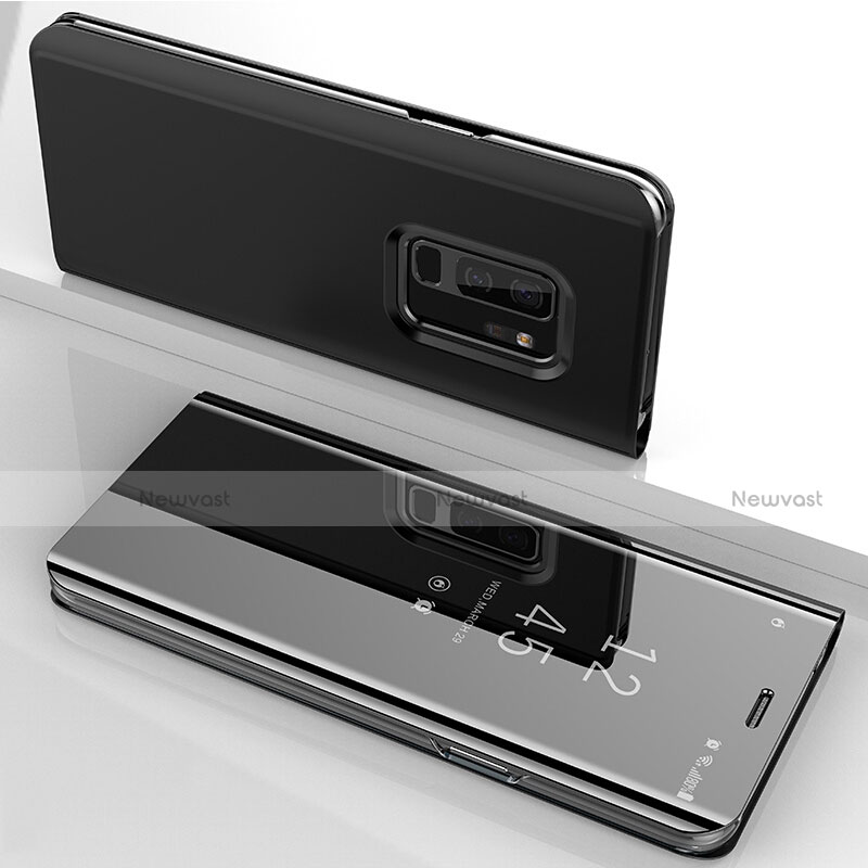 Leather Case Stands Flip Mirror Cover Holder for Samsung Galaxy S9 Plus Black