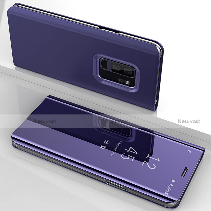Leather Case Stands Flip Mirror Cover Holder for Samsung Galaxy S9 Plus Purple
