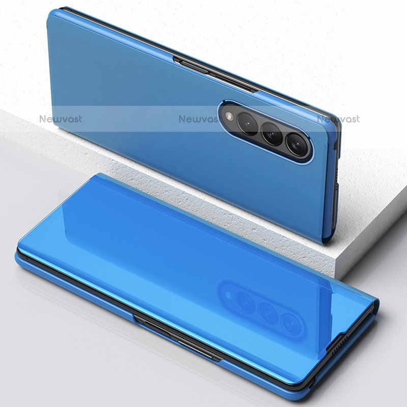 Leather Case Stands Flip Mirror Cover Holder for Samsung Galaxy Z Fold3 5G Blue