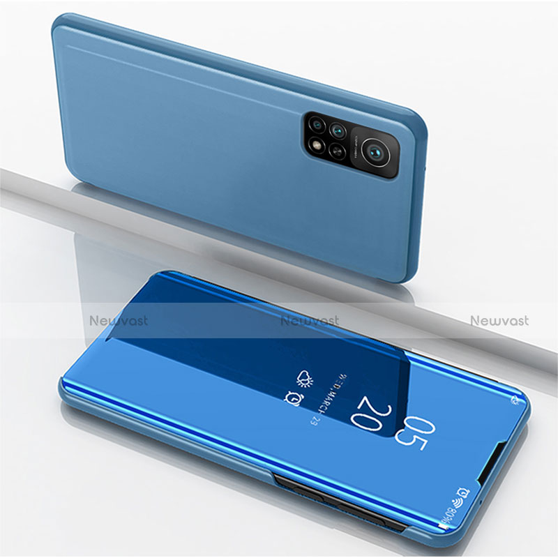 Leather Case Stands Flip Mirror Cover Holder for Xiaomi Mi 10T Pro 5G Blue