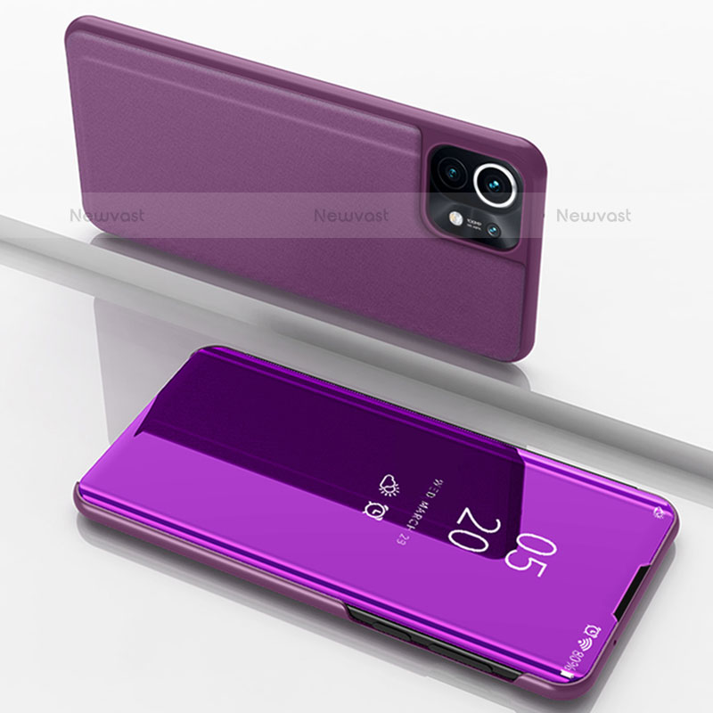 Leather Case Stands Flip Mirror Cover Holder for Xiaomi Mi 11 5G Purple