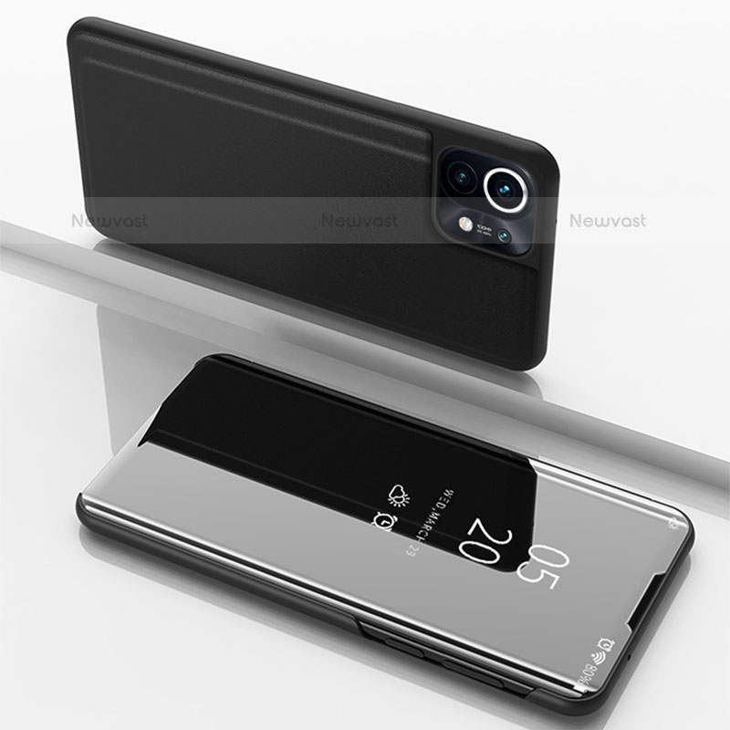 Leather Case Stands Flip Mirror Cover Holder for Xiaomi Mi 11 Lite 4G Black