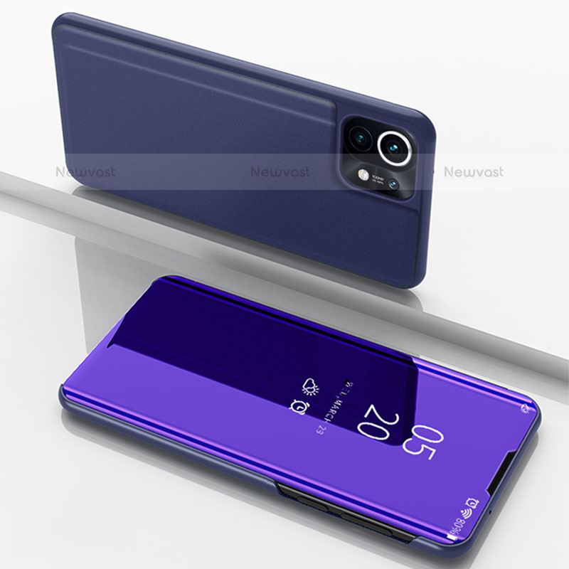 Leather Case Stands Flip Mirror Cover Holder for Xiaomi Mi 11 Lite 4G Navy Blue
