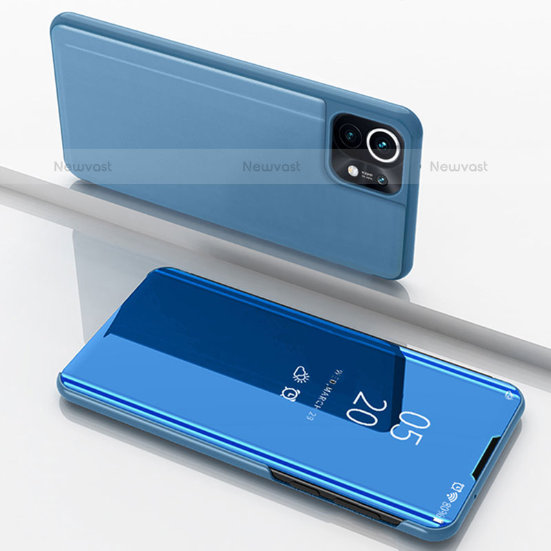 Leather Case Stands Flip Mirror Cover Holder for Xiaomi Mi 11 Lite 5G Blue
