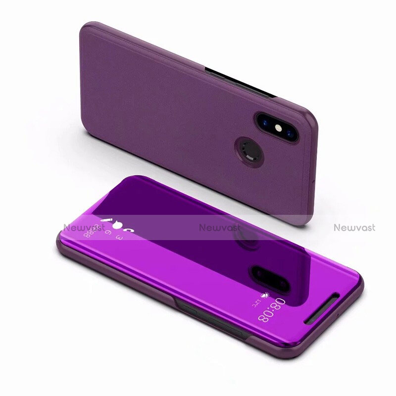 Leather Case Stands Flip Mirror Cover Holder for Xiaomi Mi 8 Purple