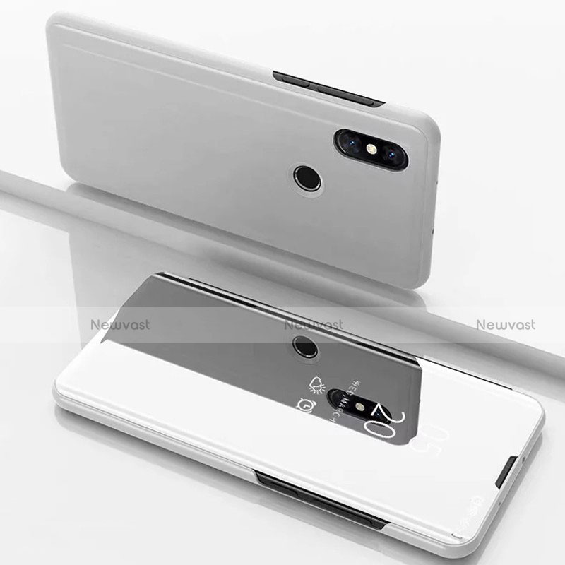 Leather Case Stands Flip Mirror Cover Holder for Xiaomi Mi Mix 3 Silver