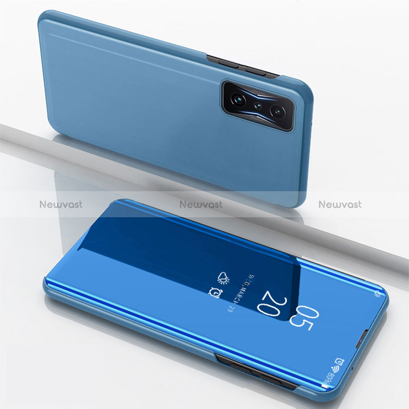 Leather Case Stands Flip Mirror Cover Holder for Xiaomi Poco F4 GT 5G Blue