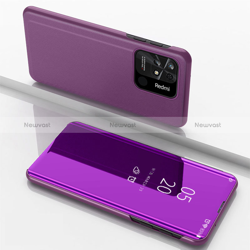 Leather Case Stands Flip Mirror Cover Holder for Xiaomi Redmi 10C 4G Purple