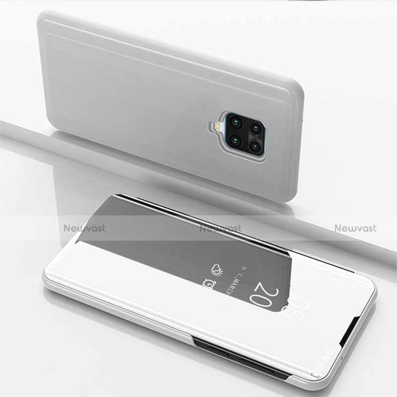 Leather Case Stands Flip Mirror Cover Holder for Xiaomi Redmi 10X 5G Silver