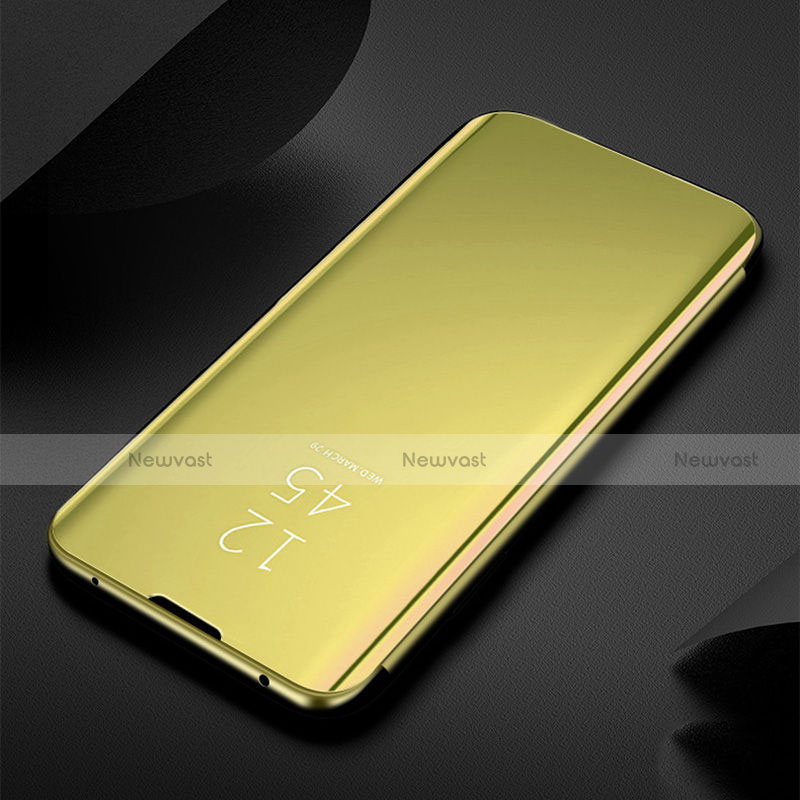 Leather Case Stands Flip Mirror Cover Holder for Xiaomi Redmi Note 8 (2021) Gold