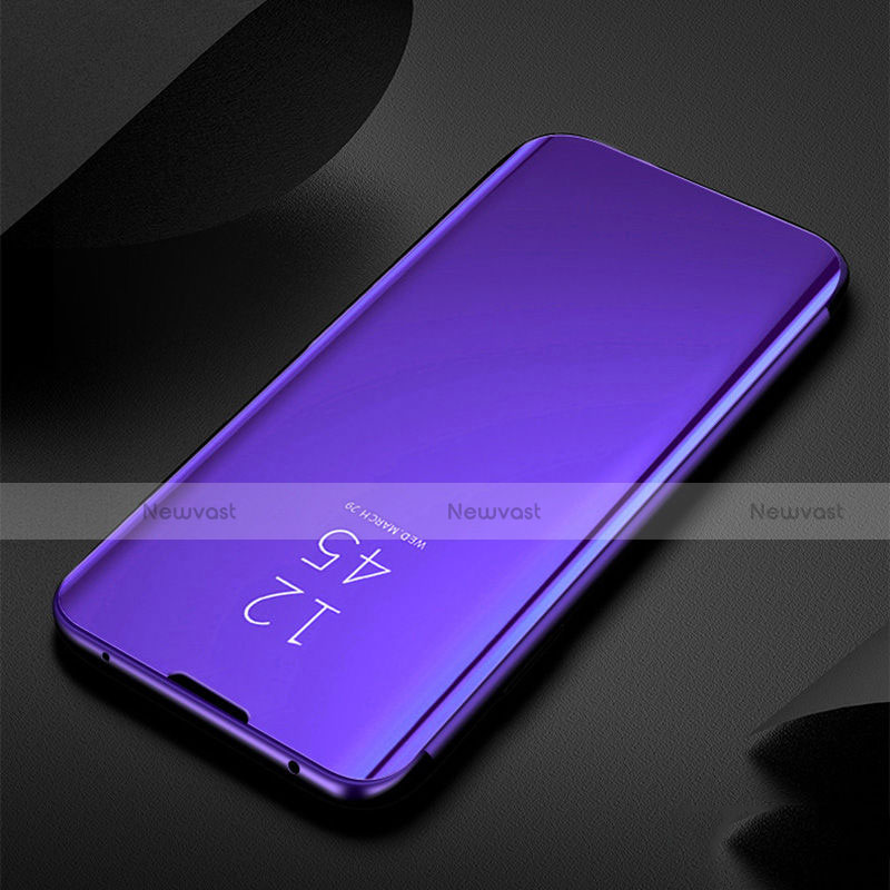 Leather Case Stands Flip Mirror Cover Holder for Xiaomi Redmi Note 8 (2021) Purple