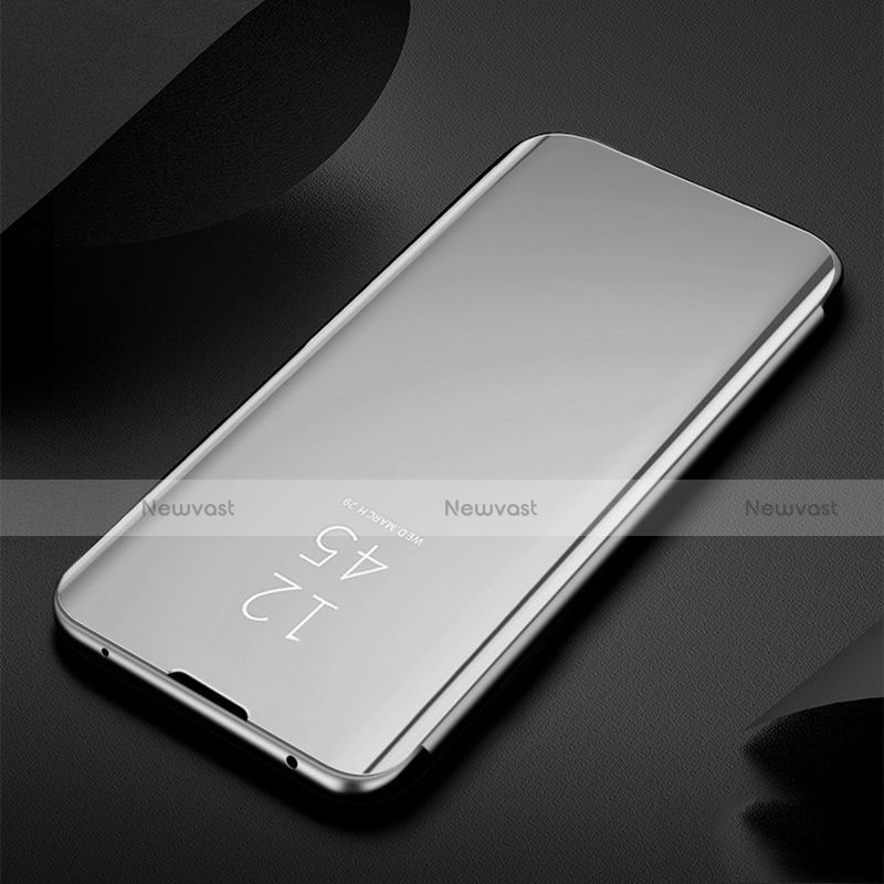 Leather Case Stands Flip Mirror Cover Holder for Xiaomi Redmi Note 8 (2021) Silver