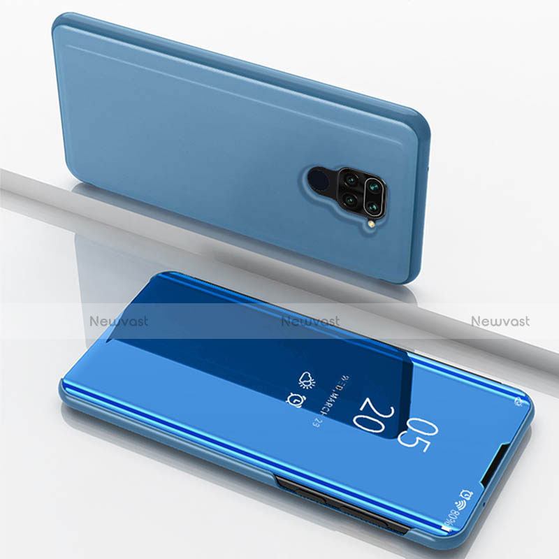 Leather Case Stands Flip Mirror Cover Holder for Xiaomi Redmi Note 9 Blue