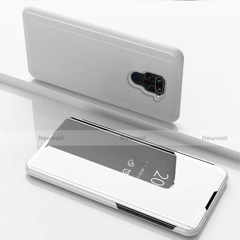 Leather Case Stands Flip Mirror Cover Holder for Xiaomi Redmi Note 9 Silver