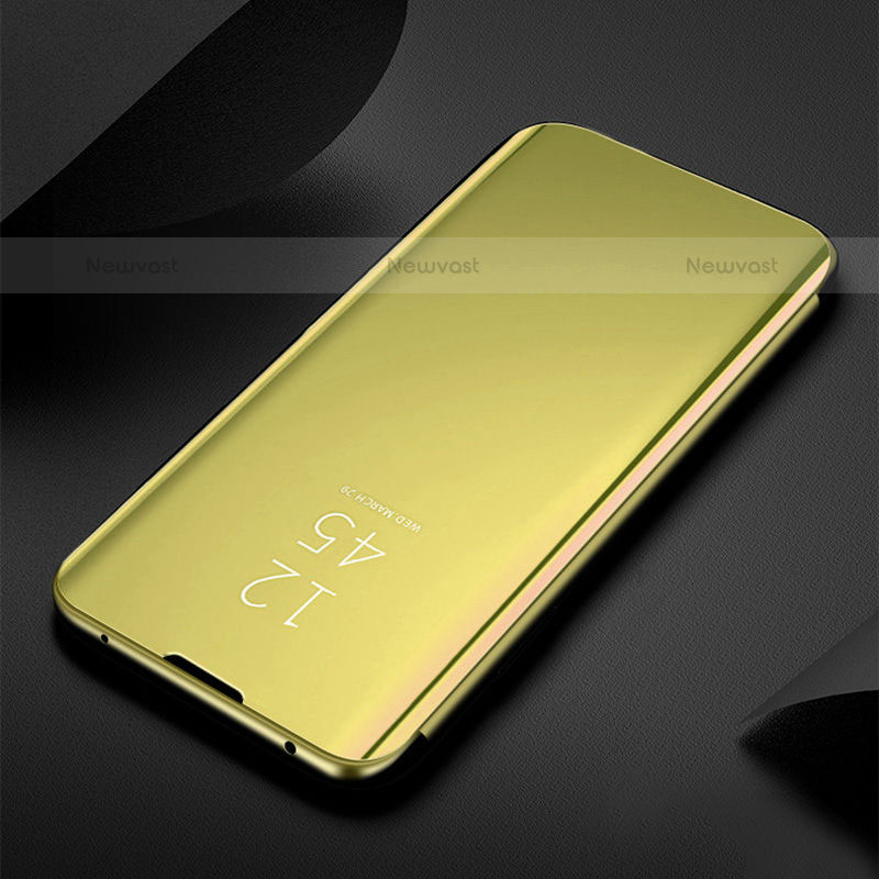 Leather Case Stands Flip Mirror Cover Holder H01 for Samsung Galaxy S21 Plus 5G Gold